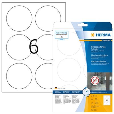 HERMA Self Adhesive Film Labels, 6 Labels per A4 Sheet, 800 Sheets, Ø 85 mm, 4800 Labels, Blank Weatherproof Round Labels Stickers, Sticky Dots for Laser & Inkjet Printer, White