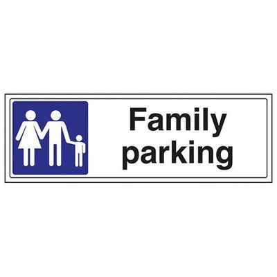 VSafety 74038BJ-R Allmän skylt, familjeparkering", styv plast, landskap, 450 mm x 150 mm, svart/blå