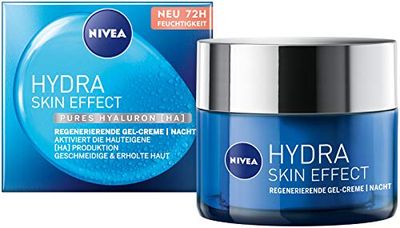 Nivea Hydra Skin Effect Regenererande gelkräm (50 ml), nattvård för smidig hud över natten, lätt nattkräm med ren hyaluron [HA] för 72h fukt