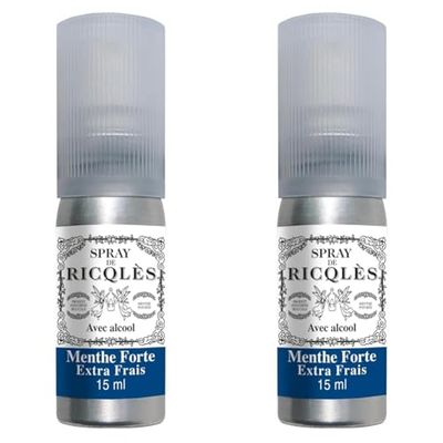 RICQLES -SPRAY BUCCAL À LA MENTHE AVEC ALCOOL- Spray buccal- Haleine fraîche- Menthe forte- Atomiseur de poche 15ml (Lot de 2)