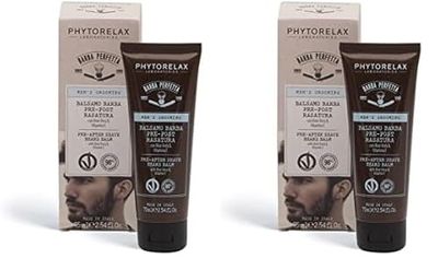 Phytorelax Laboratories Trattamento Barba Perfetta Balsamo Pre-Post Rasatura con Aloe Vera e Vitamina e - 98% Ingredienti di Origine Naturale - 75ML (Confezione da 2)
