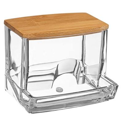 FIVE Simply smart 5Five Boite Coton Tige – Distributeur de Coton Tige Pratique – Couvercle en Bambou – Accessoire idéal pour la salle de Bain
