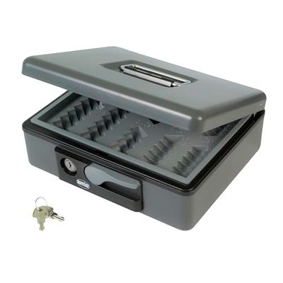 Amig - Caisse de Débit en Acier 2500 | Sécurité avec Serrure Nickelée | Polyvalent pour Commerces et Bureaux | Organisateur de Monnaie avec Plateau Amovible, Gris, 230x185x80mm, Acier Allié
