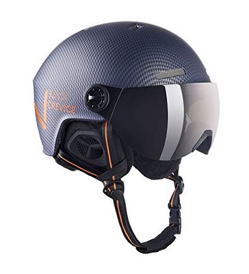 BLACK CREVICE Casque de Ski Sölden I Casque avec visière en Style Pilote de différentes Couleurs I Casque Hommes & Femmes I Casque de Snowboard (S, Marine Carbone Mat/Orange)