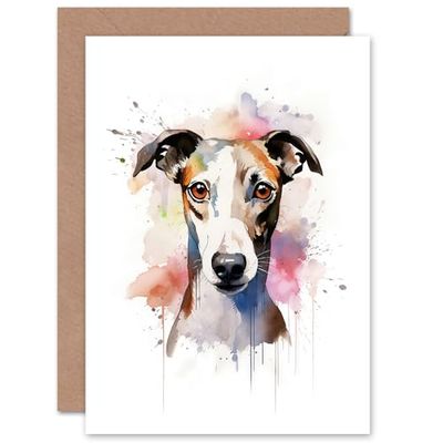 Artery8 Whippet Lovers Gift Watercolour Pet Portrait Painting Artwork Sealed Greeting Card Plus Envelope Blank inside