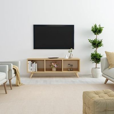 Sapphire Tv-standaard, 120 cm breed, 48,2 cm hoog, 29,6 cm diep, 100% melamine gecoate particle board, 18 mm dik, stijlvol design met meerdere planken
