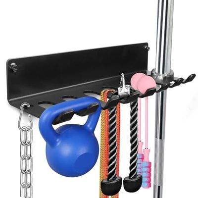 BRTGYM Organizer per palestra, accessori per la casa e la palestra, ganci per montaggio a parete per bilancieri olimpici, maniglie a fila, pipistrelli o strumenti (istruzioni e-book incluse)