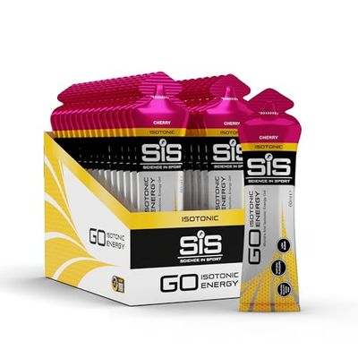 Science In Sport GO Isotonic Energy Gels, Running Gels with 22g Carbohydrates, Low Sugar, Cherry Flavour, 60ml Per Serving (30 Pack)