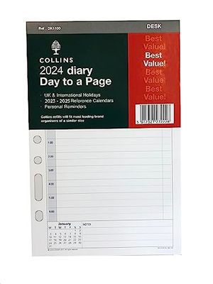 Collins 2024 Dayplanner Organiser Diary Organiser Refill Pad - Desk - Day a Page with Appointments - 2024 Daily Planner Refill