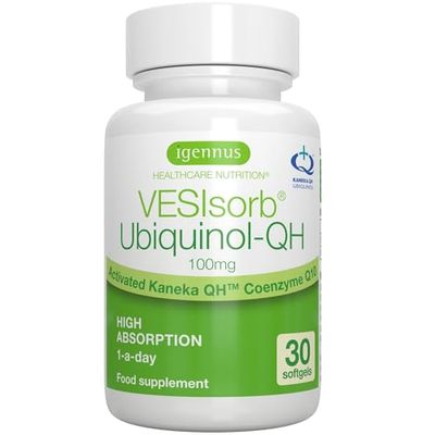 Igennus Advanced Kaneka Ubiquinol 100mg with VESISorb Delivery System, 600% Bioavailability, 30 Softgels, Fast-Acting Water-Soluble Coenzyme Q10 Supplement for Energy, 1-Month Supply