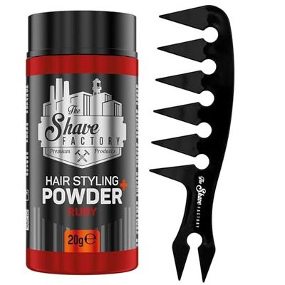 The Shave factory Hair Styling Powder - Mattifying and Volumizing Powder, with comb types suitable for all areas of use, hair comb and powder wax (Comb 044 & Ruby Styling Powder 20gr)