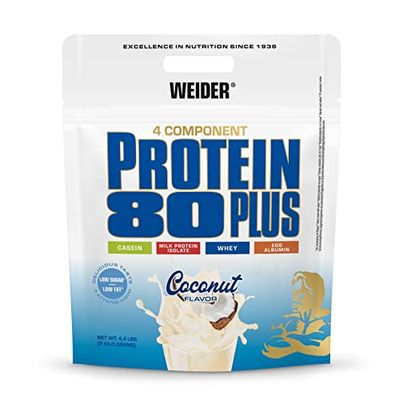 WEIDER Protein 80 Plus protéine en poudre, Coco, faible teneur en glucides, mélange de lactosérum de caséine multi-composants pour shakes protéinés, 2kg