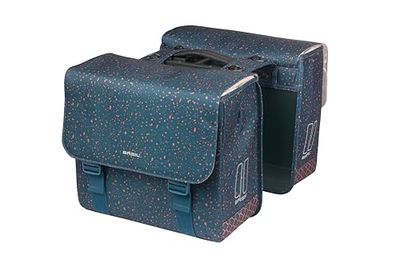 Basil Flair podwójna torba rowerowa MIK - 35 l, niebieska, wodoodporna, z poliestru pochodzącego z recyklingu, w zestawie zamykana płytka adaptera MIK, idealna do miasta i na co dzień