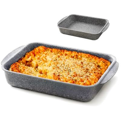 Plat rectangulaire anti-adhésif en aluminium résistant aux rayures 35 x 30 x 7 cm - idéal pour les gâteaux ou les cassés, les lasagnes, les pâtes au four et les légumes râpés - Convient aux familles