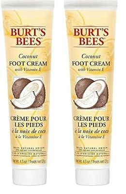 Burt's Bees Foot Cream for Cracked Heels & Dry Skin, Heel Repair Cream & Foot Treatment With Coconut Oil, 121 g Tube (Pack of 2)