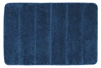 WENKO Bath Mat Steps Marine Blue Bath Mat Slip Resistant; Amazing – Soft and Thick Polyester Blue, 90 x 60 x 100 cm