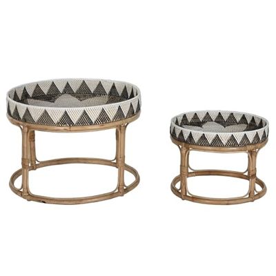 MESA CENTRO SET 2 RATAN 70X70X50 HECHO A MANO