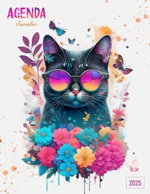 Agenda 2025 Journalier: Grand Format A4 - 01 jour = 01 page avec Horaire - Simple et pratique -Thème Chat