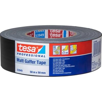 TESA 53949-00000-02 53949-0000-02-Fita de tecido Gaffer Mate série 53949-50 mm x 50 mm preto, 50 m x 50 mm