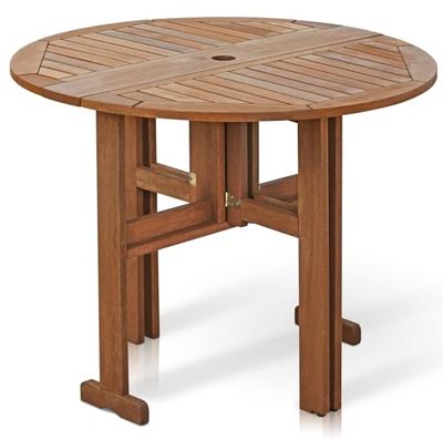 Furinno Tioman utomhus lövträ fällbar Gateleg runt bord, FG17035,89,99 (B) x 70,99 (H) x 89,99 (D) cm