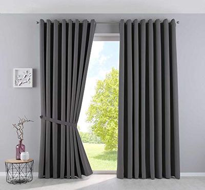 NewYork 201920600 - 2 Tende oscuranti con occhielli, con protezione UV, 100% poliestere, Grigio scuro, altezza 245 x larghezza 295 cm
