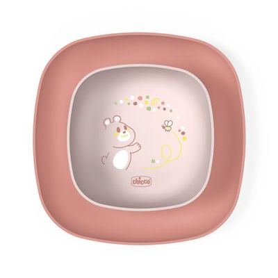 Chicco Coffret Repas pour Enfants, Set Repas de Sevrage avec 1 Assiette Plate et 1 Bol, 2 Pièces, Set plats empilables, gain d’espace, 12+ Mois, Rose