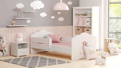 Dmora - Lit d'enfant Gorzow, Couchette pour Chambre d'enfant, Ensemble de Chambre, Support de Matelas, 78x144 h65 cm, Blanc avec fée