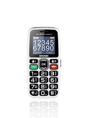 Brondi Amigo Unico, Teléfono Móvil Libre 0.02GB gsm para Personas Mayores con Teclas Grandes Botón SOS y Función Remota Dual SIM Volumen Alto Blanco