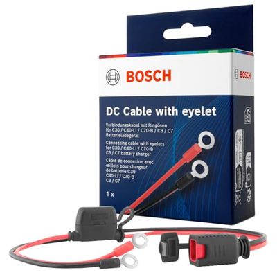 Cable de conexión Bosch para Cargadores de Batería - Cable para Batería con Terminales de Ojal y Fusible de 10 A - Repuesto de Calidad Original - Ojales M6, Cable de 52 cm - 0189999270