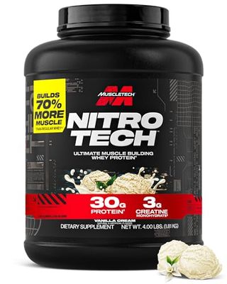 MuscleTech NitroTech Whey Protein Powder, Muscle Maintenance & Growth, Whey Isolate Protein Powder With 3g Creatine, Protein Shake For Men & Women, 6.8g BCAA, 40 Servings, 1.8g, Vanilla Cream