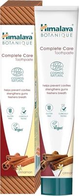 Ecocert Cosmos Natural Certified Himalaya Botanique Complete Care Herbal Toothpaste con Attivi Bio, al gusto di cannella, combatte la placca, rinfresca l'alito, senza fluoro, 75 ml