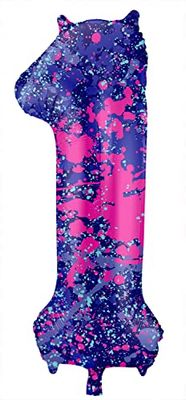 Folat 63901 1 Paint Splash Purple Space 86 cm Helium Birthday Decoration Balloon Number, Multicoloured