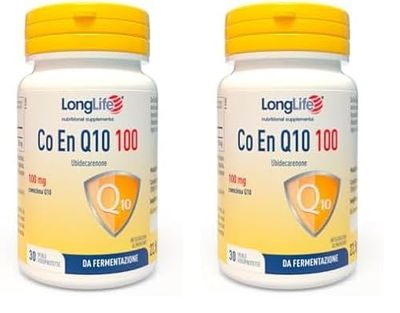 LongLife® CO EN Q10 100mg | Coenzima Q10, ubidecarenone puro | Antiossidante e proenergetico | Da fermentazione | 30 perle fotoprotette | Senza glutine (Confezione da 2)
