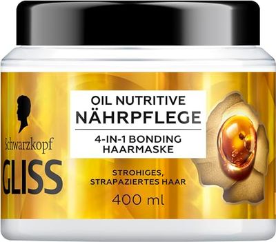 Gliss 4-i-1 behandling närande olja Nutritive (400 ml), hårbehandling med HAPTIQ System & Marulaolja ger näring åt stram, skadat hår, hårmask ger sensuell jämnhet