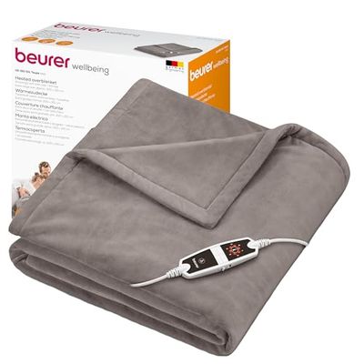 Beurer HD 150 XXL elektrische deken, elektrische verwarmingsdeken met automatische uitschakeling, 200 x 150 cm, 6 temperatuurstanden, machine wasbaar, knuffeldeken, taupe