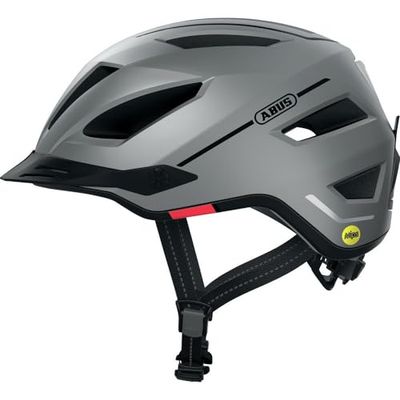 ABUS casco da città Pedelec 2.0 MIPS - bici con luce posteriore, visiera, parapioggia, protezione per le orecchie, dagli impatti uomo e donna argento opaco, taglia L