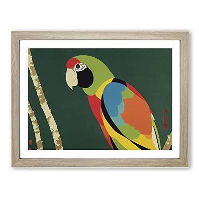 Parrot Abstract Vol.4 H1022 Framed Print for Living Room Bedroom Home Office Décor, Wall Art Picture Ready to Hang, Oak A4 Frame (34 x 25 cm)