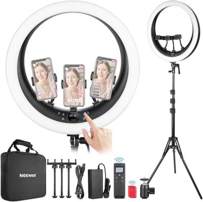 NEEWER Ring Light Professionale con Treppiedi, 19" Luce ad Anello per Streaming Selfie con 3 Supporti Phone, 2.4G e Controllo Touch, Attenuazione all'1%, 3200K-5600K Lampada per TikTok Video, RP19H