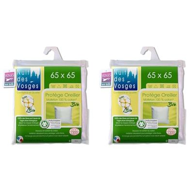 Nuit des Vosges 204481 sous Taie d'oreiller Molleton Bio Coton Blanc 65 x 65 cm (Lot de 2)