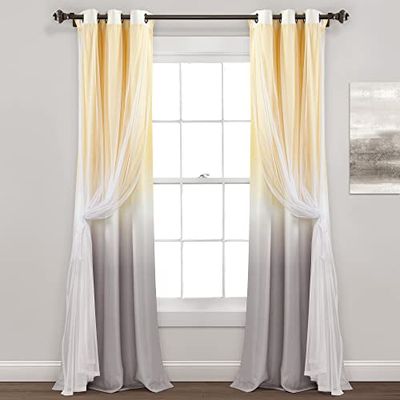 Lush Decor Umbre Fiesta - Tenda a pannello per finestra con occhielli e stampa filtrante (pannello singolo), 213,4 cm di lunghezza x 96,5 cm di larghezza, giallo e grigio