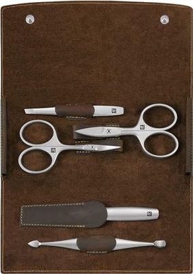 ZWILLING Twinox Kit de Manucure pour Homme/Femme en Cuir Véritable, Marron, 5 Pièces, 1 Unité