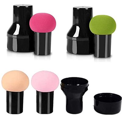 4 stuks cosmetische make-up sponzen paddestoel design sponzen met handvat case voor make-up