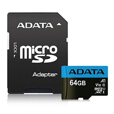 ADATA Premier mémoire Flash 64 Go MicroSDXC Classe 10 UHS-I - Mémoires Flash (64 Go, MicroSDXC, Classe 10, UHS-I, 85 Mo/s, Noir, Bleu)