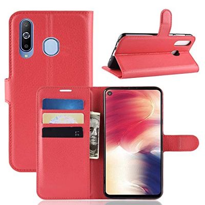 Carcasa de telefono Litchi Texture Horizontal Flip Funda de Cuero for Galaxy A8S, con Billetera, Soporte y Ranuras for Tarjetas (Negro) (Color : Rojo)