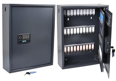 Pavo Digitaal elektronisch slot, ook open met een vingerafdruklezer, 10 zwarte deuren inbegrepen, vlekbestendig, donkergrijs, magnetische sleutelkast voor 100 sleutels