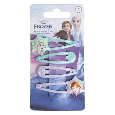 Disney Frozen Glittered Hair Snap Clips for Girls, 2 Inch Metal Non-Slip Clips with Two Decorative Charms, Stylish Hair Accessories, 4 Hair Clips
