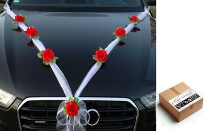 Autoschmuck Organza M Decorazione Auto Matrimonio Nastro Organza e Rosa Rosso/Bianco