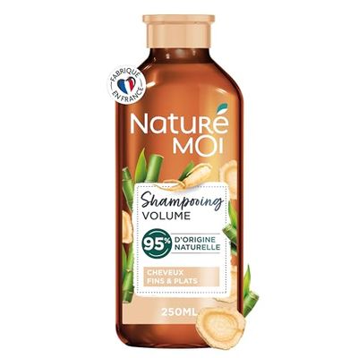 Naturé Moi - Shampooing Volume Sans Sulfate - Soin des Cheveux Fins et Plats -Force et Volume - Bambou et Ginseng Bio - 95% d'Origine Naturelle - 250 ml - Fabriqué en France
