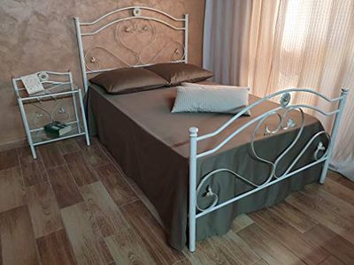 Letto una piazza e mezza in ferro battuto Cuore bianco decorato oro