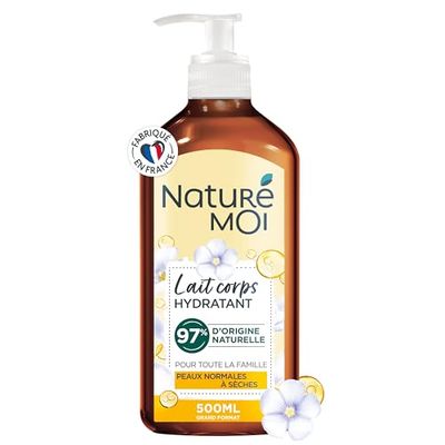 Naturé Moi – Lait Corps Hydratant au Lin Bio de Bourgogne et à l'Huile de Sésame Bio - Lait Corps Hydratant et Nourrissant - 97% d'Origine Naturelle - 500 ml - Fabriqué en France